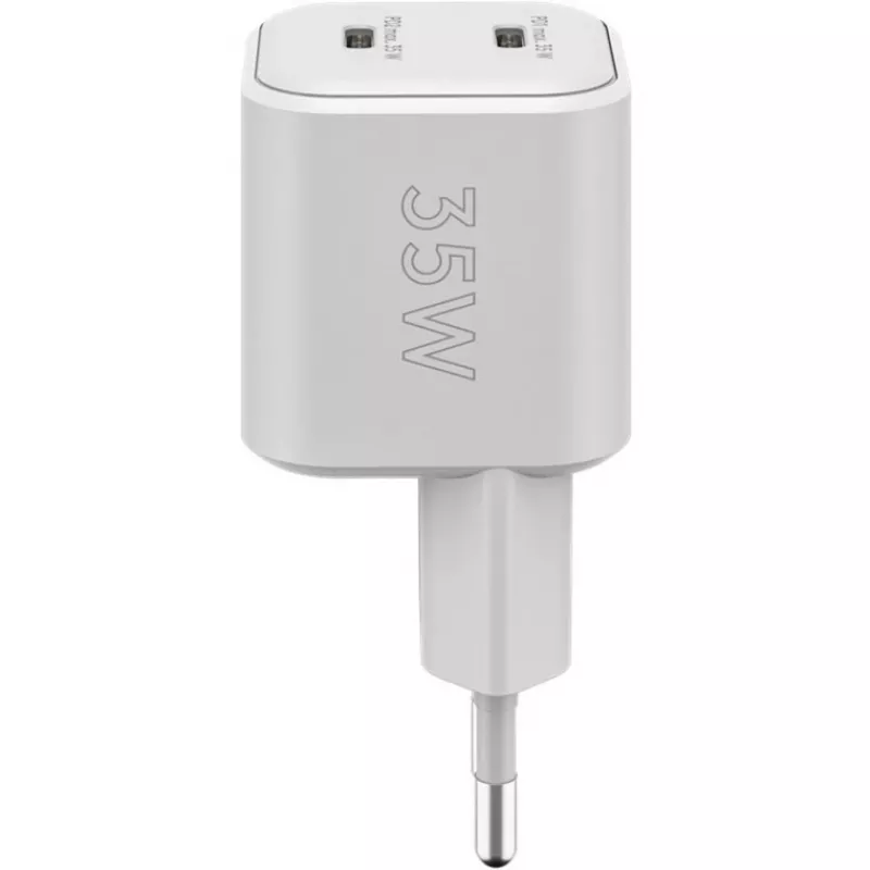 USB-C Divu Ātrās Uzlādes Lādētājs Nano, PD, GaN, 35 W (Balts, 2x USB-C, Power Delivery 3.0)