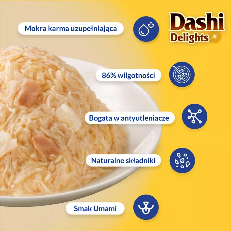 Slapjie kaķu gardumi INABA Dashi Delights Delicate Flakes Chicken with Tuna 40 g paciņa