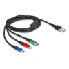 DeLOCK 90156 USB lādēšanas kabelis 3-in-1, Type-A uz Lightning / Micro USB / USB Type-C, 2 m, daudzkrāsains