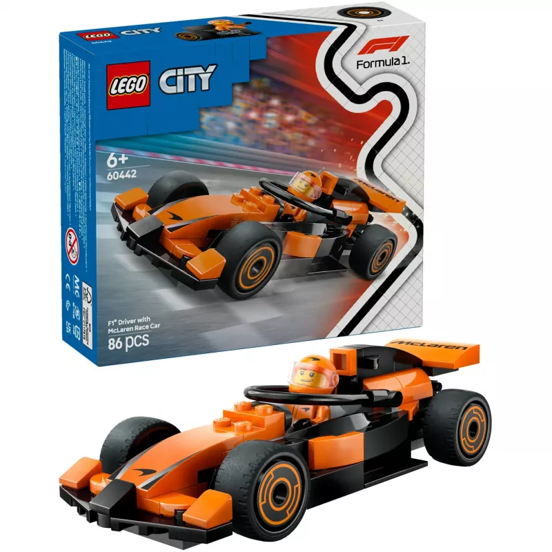 LEGO City F1 Racer McLaren Sacensību Auto 60442 — būvēšanas komplekts, 86 detaļas, 1 minifigūra, vecumam 6+