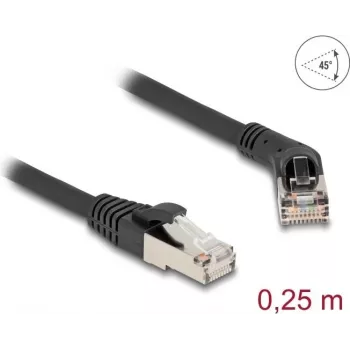 DeLOCK RJ45 Cat.6A S/FTP tīkla kabelis 45° leņķa taisnais 0,25 m melns
