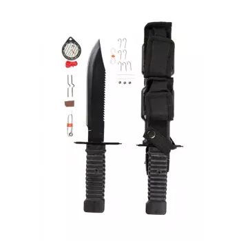 Izdzīvošanas nazis Mil-Tec Special Forces 15368000 — fiksēts asmens, nerūsējošais tērauds, full tang, 310 mm kopējais garums, 185 mm asmens, melns