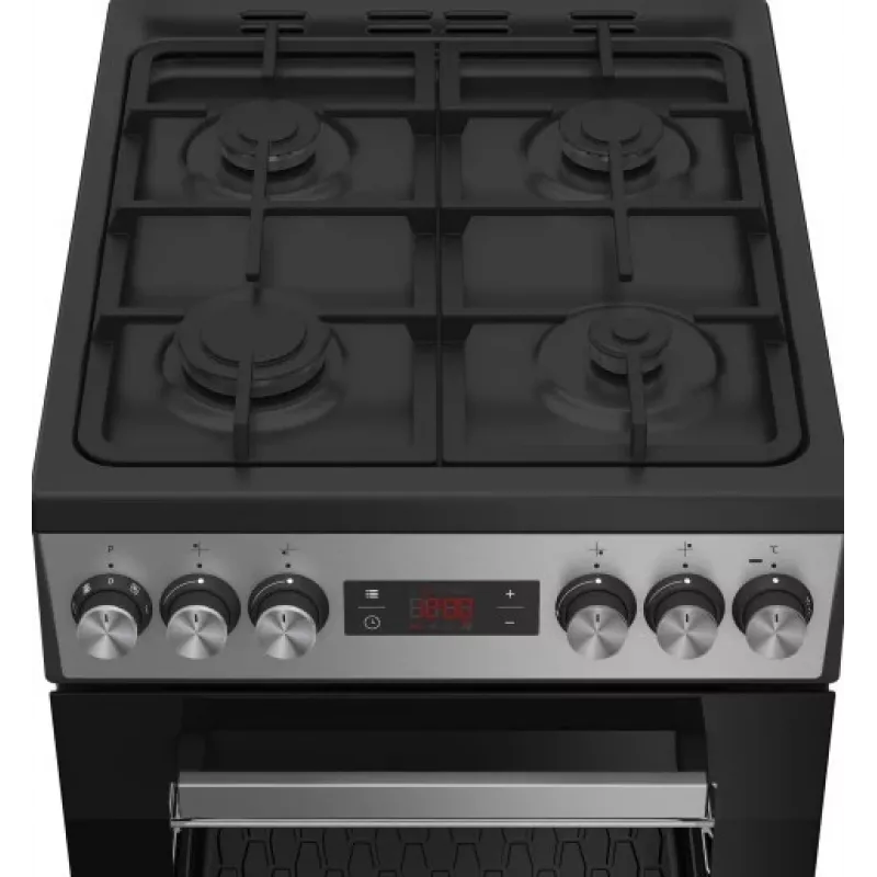 Brīvi stāvoša plīts BEKO FSM52332DXDT, 5 degļu gāzes virsma 60 cm, elektriskā cepeškrāsns 60 L, energoklase A