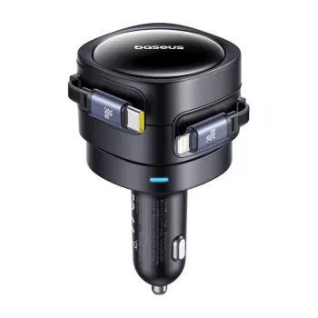 Auto lādētājs Baseus Enjoyment Max 60W ar USB-C un Lightning kabeļiem, divu portu ātrā uzlāde