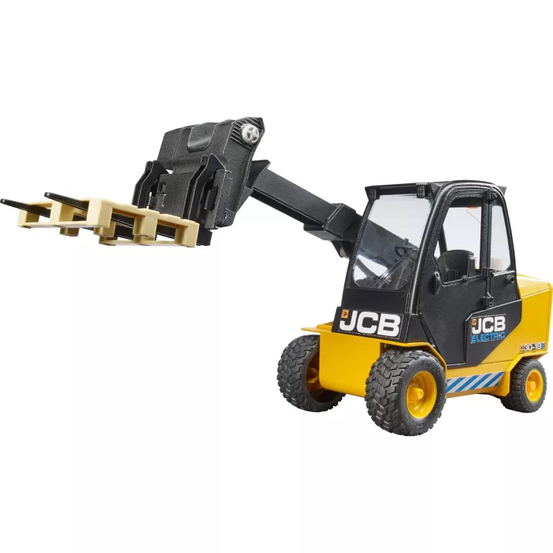 Forklift BRUDER JCB Teletruk rotaļlieta — ABS, ieteicamais vecums 3+, melna un dzeltena