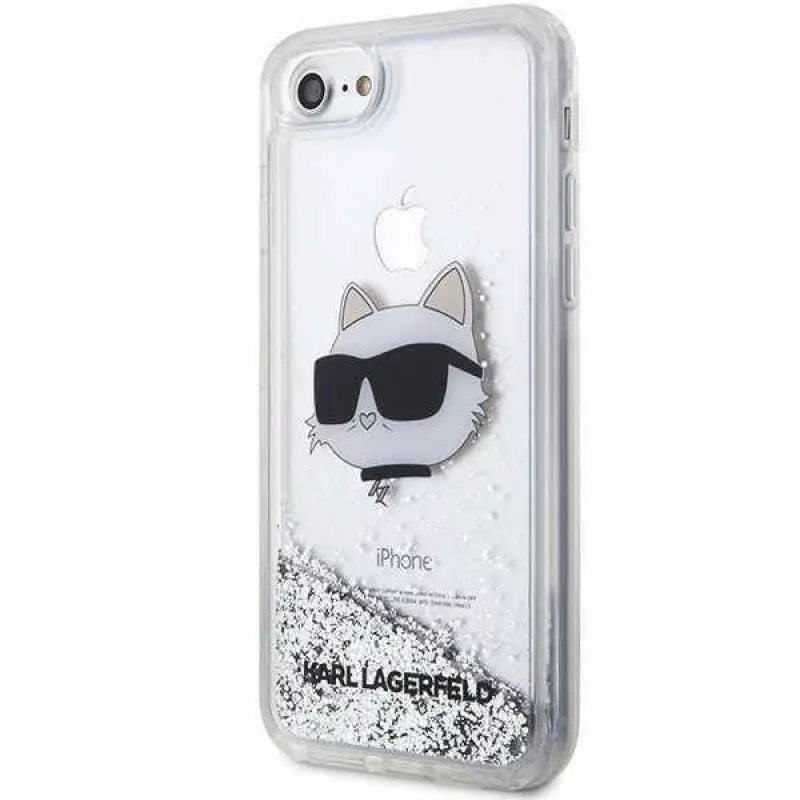 Karl Lagerfeld Original Maciņš iPhone SE 2022/SE 2020/7/8 Cietais Maciņš Ar Mirdzumu Choupette Galva (KLHCI8LNCHCS)