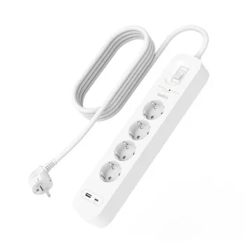 Pārsprieguma aizsargs Belkin SRB001VF2M-V2 — 4 kontaktligzdas, USB-C un USB-A porti, 2 m kabelis