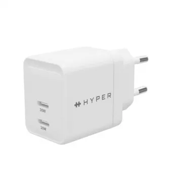 HYPER HJG35EU mobilās ierīces lādētājs, 35W, GaN, 2x USB-C, balts