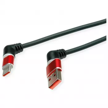 ROLINE USB 2.0 kabelis Type-C - Type-A ST/ST 360° rotācija melns sarkans 1 m