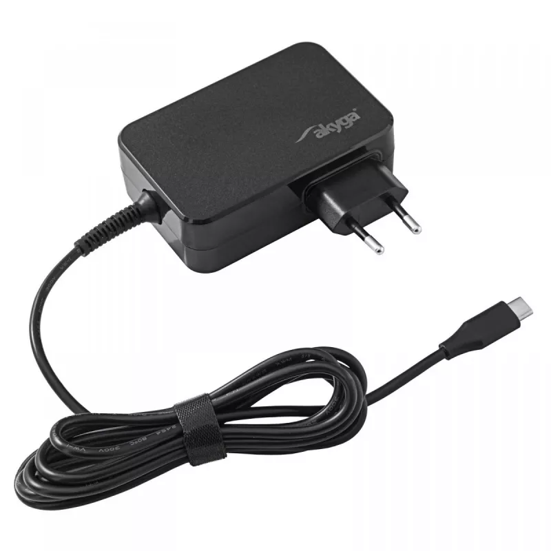 Akyga AK-ND-82 USB-C GaN klēpjdatora barošanas adapteris 90 W, PD 3.0, 5–20 V, 1,8 m kabelis, melns