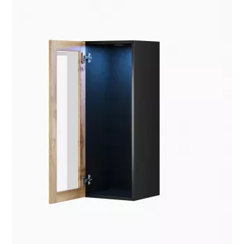Pie sienas montējams vitrīnas skapis VIGO 90, stikls, 90×35×32 cm, melns/Wotan ozols