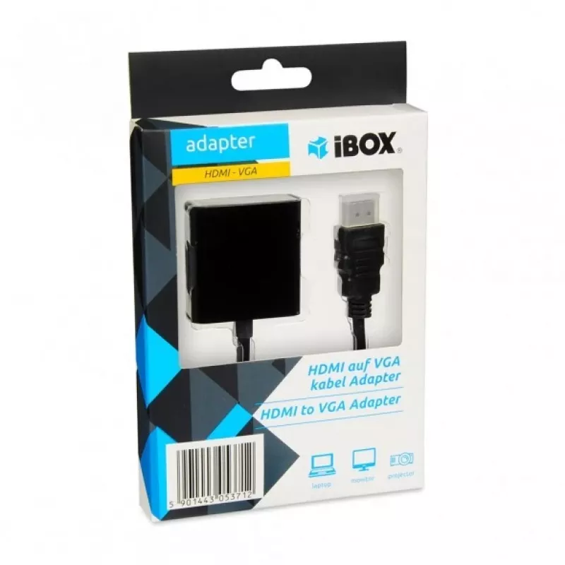 Video kabeļa adapteris IBOX HDMI Type A vīrietis uz VGA D-Sub sieviete, 1080p, melns, 105×25×20 mm