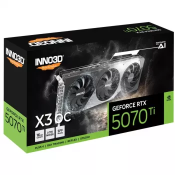 Grafikas karte Inno3D GeForce RTX 5070 Ti — 16 GB GDDR7, PCIe 5.0, 256-bit, 3x DisplayPort 2.1b + HDMI 2.1b