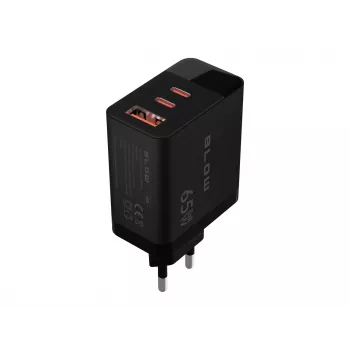 LCD sienas lādētājs USB ligzda + USB-Cx2 PD 65W GAN melns vatmetrs