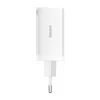 Sienas lādētājs Baseus GaN5 Pro 65W — USB + 2×USB-C (QC3.0, PD3.0) ar 1m USB-C kabeli, balts
