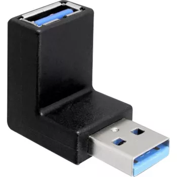 DELOCK USB 3.2 Gen 1 Adapteris, USB-A Spraudnis > USB-A Ligzda 90° (melns, Augšup / Lejup leņķis)