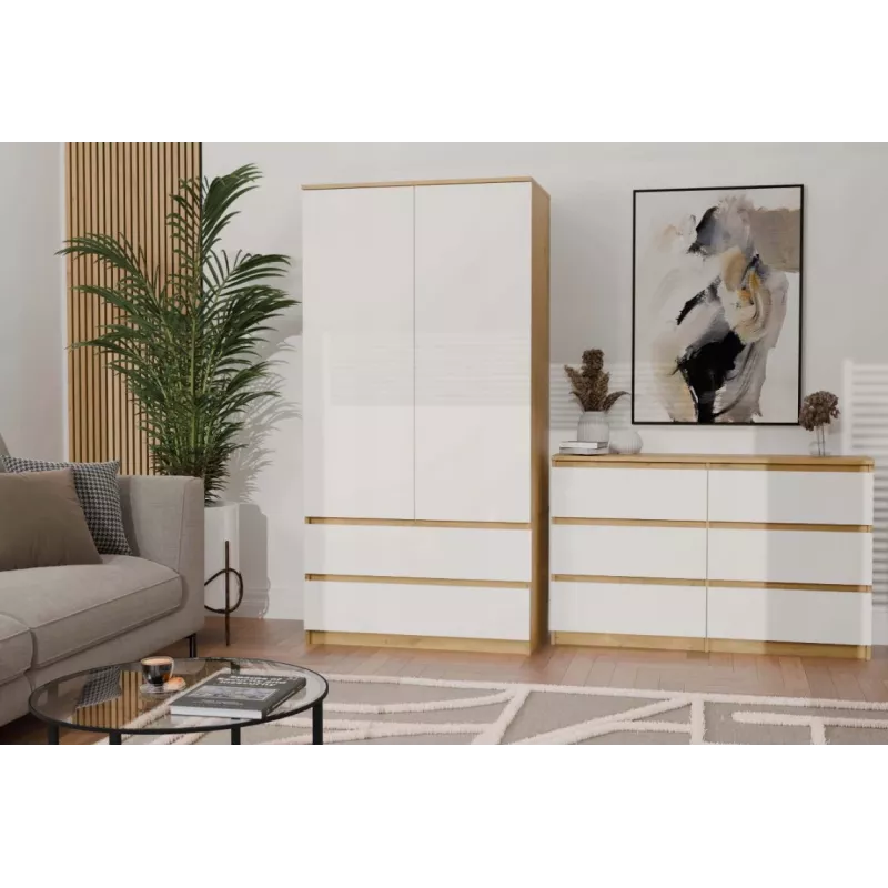 Kumode ar 6 atvilktnēm 120 cm Top E Shop Malwa — Artisan Ozols / Balts, skaidu plātne