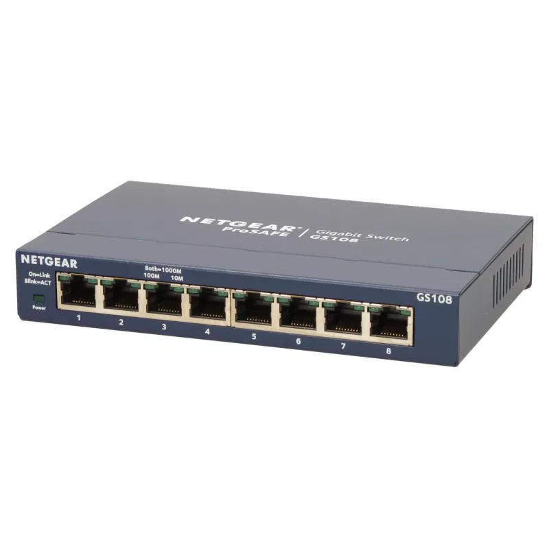Nepārvaldīts slēdzis NETGEAR GS108GE, 8 porti, Gigabit Ethernet, 16 Gbit/s