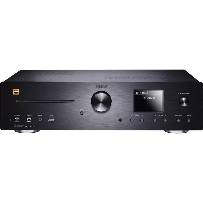 Stereo uztvērējs Magnat MC 400 — 2.0 kanāli, 40 W uz kanālu, CD atskaņotājs, Wi‑Fi, Bluetooth, DAB/FM, Ethernet (melns)