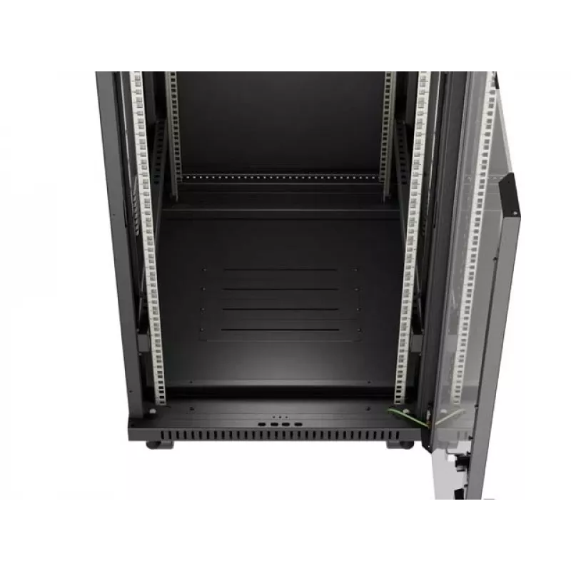 Tīkla skapis LANBERG 19 inch 24U 600x800 mm melns ar stikla durvīm un LCD izgriezumu (Flat Pack) v2