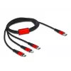 USB uzlādes kabelis DeLOCK 3 in 1 USB Type-C uz Lightning Micro USB USB Type-C 1 m melns sarkans