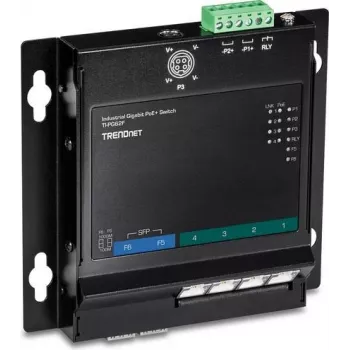 TRENDnet TI-PG62F - Nenodrošināts tīkla slēdzis - 4 x 10/100/1000 (PoE+) + 2 x Gigabit SFP - DIN sliedes un sienas montāža - PoE+ (120 W)