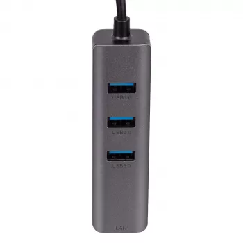Akyga AK-AD-66 USB-C centrmezgls ar 3x USB 3.0 un Gigabit Ethernet, 15 cm, melns