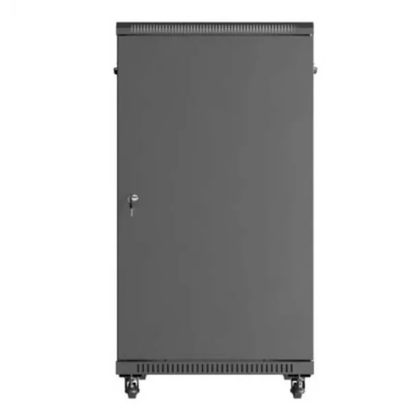 19 collu statīva skapis LANBERG 22U 600x1000 mm, melns, stikla priekšējās un aizmugurējās durvis