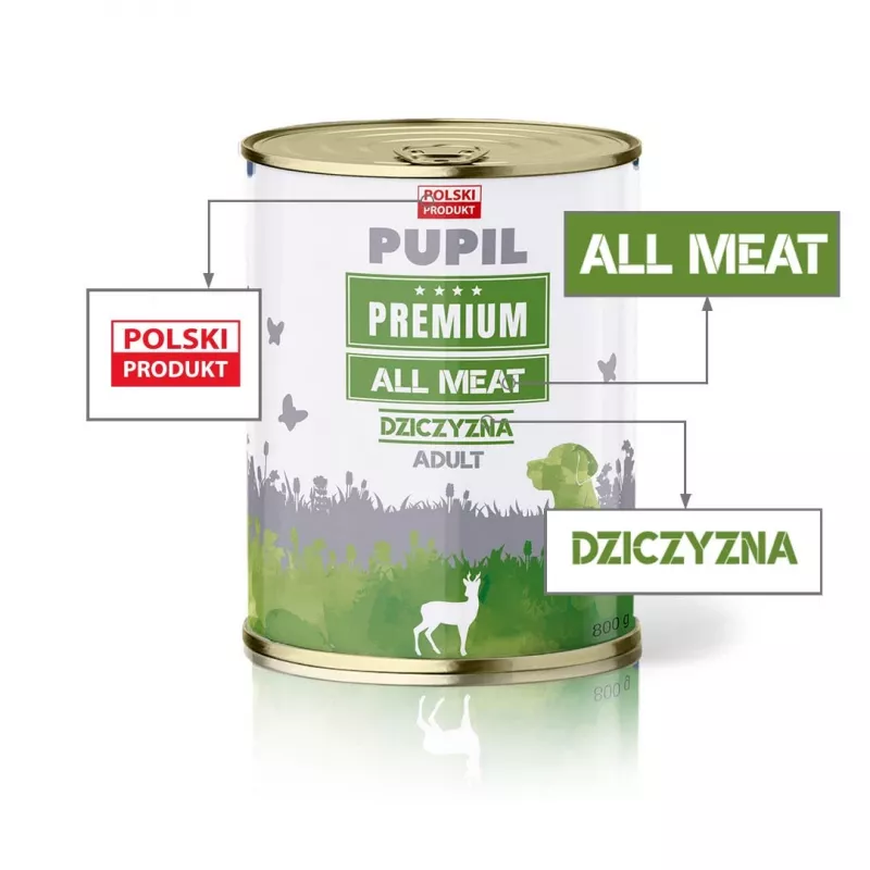 PUPIL Premium All Meat Venison - mitrā suņu barība - 800g