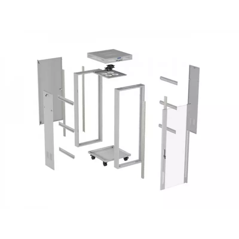 19 collu 42U LANBERG stāvošais skapis 600×600 mm Pelēks ar stikla durvīm un LCD (Flat Pack)