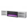 TV skapis cama meble POLO 180x33x39 cm ar elektrisko kamīnu 1400–1600 W, laminēts, balts/melns