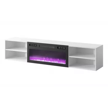 TV skapis cama meble POLO 180x33x39 cm ar elektrisko kamīnu 1400–1600 W, laminēts, balts/melns