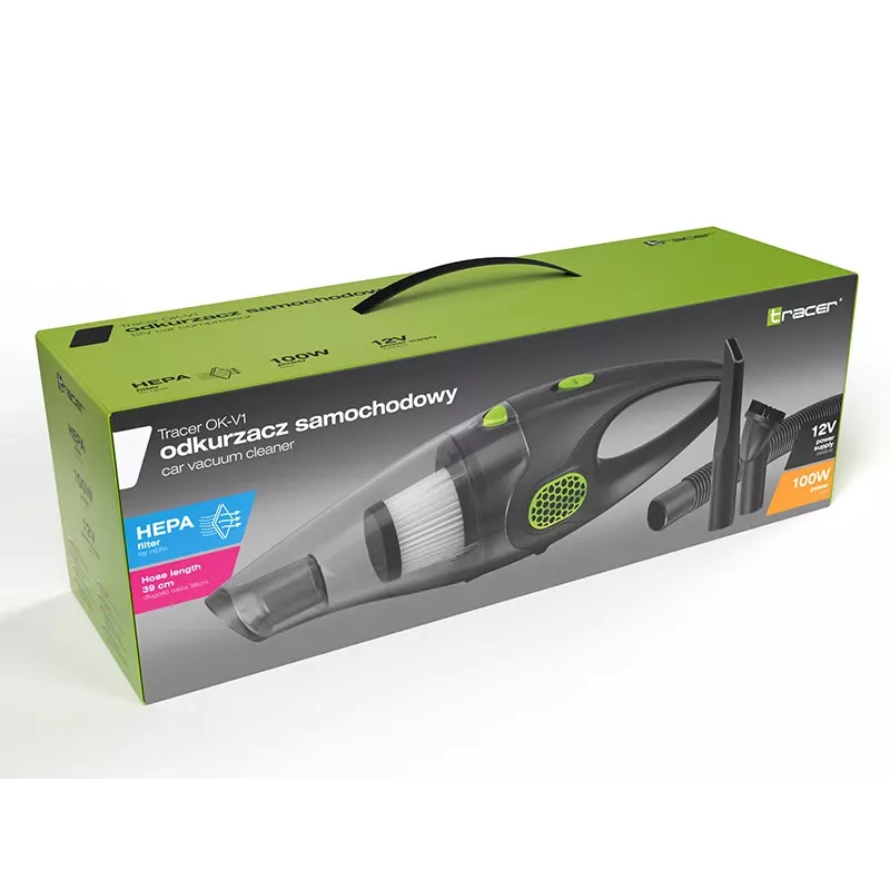 Tracer OK-V1 automašīnas putekļsūcējs, 100 W, 12 V, melnā krāsā