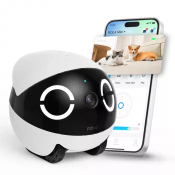 Enabot ROLA Mini robots mājdzīvnieku biedrs ar lāzeru, 5000 mAh, balts/melns