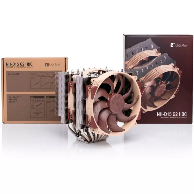Noctua NH-D15 G2 HBC procesora gaisa dzesētājs ar diviem torņiem, 2× 140 mm PWM ventilatori, 1250–1500 apgr./min, vara pamatne un siltumcaurules ar alumīnija ribām, AM5/AM4/LGA1851/LGA1700