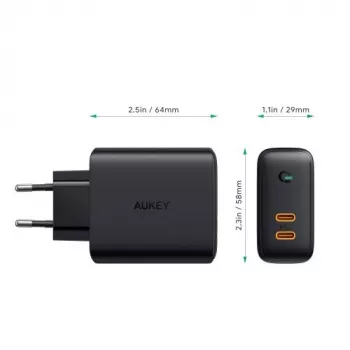 AUKEY PA-D2 mobilā telefona lādētājs 36W Melns Iekštelpām