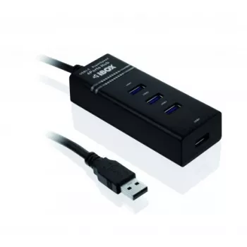 IBOX IUH3FB USB 3.2 Gen 1 4-portu centrmezgls, melns, 0,5 m kabelis