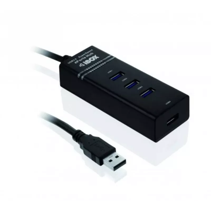 IBOX IUH3FB USB 3.2 Gen 1 4-portu centrmezgls, melns, 0,5 m kabelis