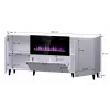 Kumode ar elektrisko kamīnu Cama Meble PAFOS, 180x42x82 cm, balts matēts, 1400–1600 W, bez rokturiem, 3 durvis, 2 plaukti