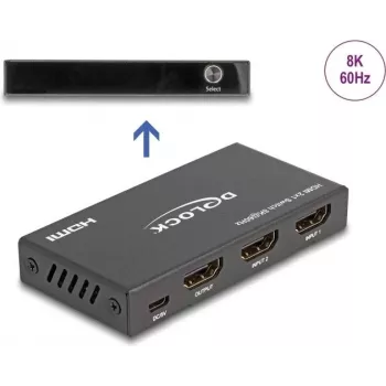 DeLOCK HDMI slēdzis 2 x HDMI ieeja uz 1 x HDMI izeja 8K 60 Hz Melns