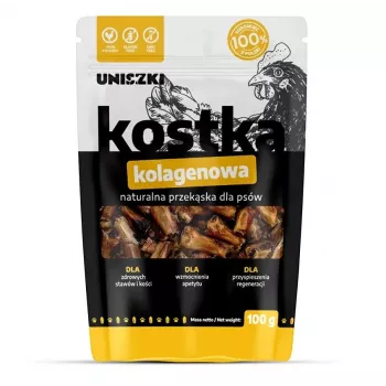 Suņu košļājamais kārums UNISZKI kolagēna kubs 100 g – vistas, locītavu atbalsts, treniņu našķis