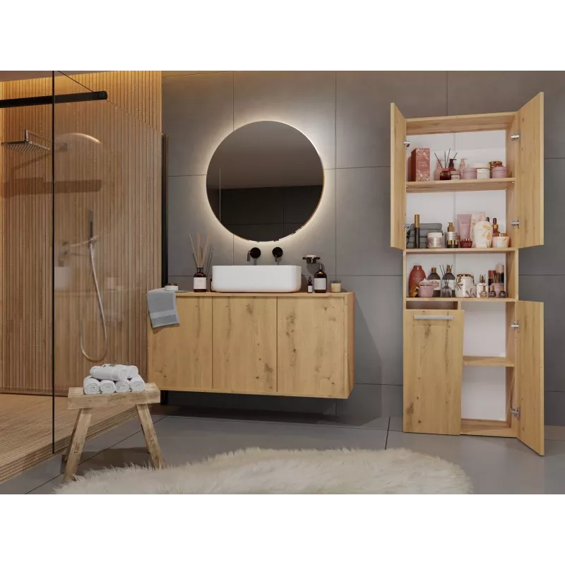 Vannas istabas skapis NEL 1K DK ART KPL, ozolkoka rāmis, 600×300×1740 mm, 5 plaukti, brīvi stāvošs