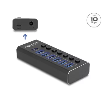 DeLOCK 64326 USB-C centrmezgls USB 3.2 Gen 2 (3.1 Gen 2) Type-C 10000 Mbit/s Melns