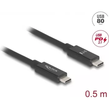 DeLOCK USB-C kabelis 0.5m USB-C Melns 80 Gbit/s