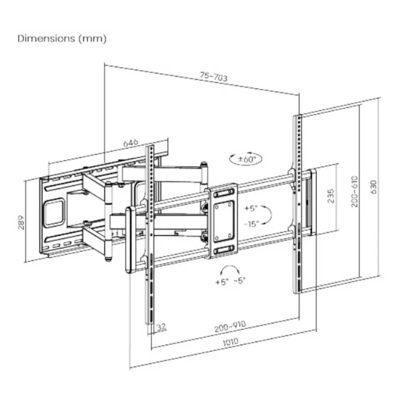 Gembird WM-120 sienas stiprinājums TV 60-120 collām, melns