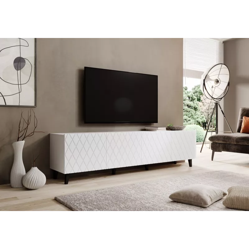 TV skapis cama meble ASTI 200×42×52 cm balts matēts