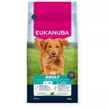 Sausā suņu barība EUKANUBA Adult Large Breed Jēra gaļa un rīsi 12 kg – pilnvērtīga sausā barība pieaugušiem lielo un milzu šķirņu suņiem