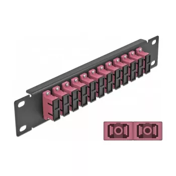 Šķiedru optikas sadales panelis DeLOCK 10 collu 12 Portu SC Duplex Violet 1U Melns