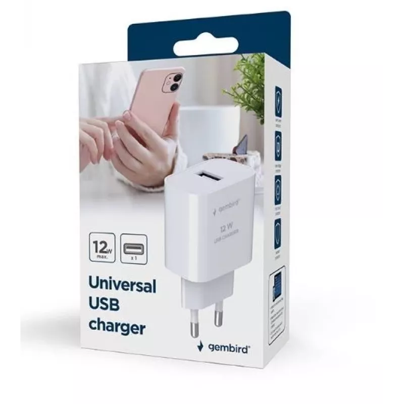 Lādētājs mobilajām ierīcēm GEMBIRD TA-UC-1A12-01 5V 2.4A 12W USB PD, 1 ports, Balts