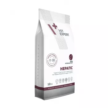 Sausā suņu barība VETEXPERT Veterinary Diet Hepatic 12 kg — diētiskā barība aknu atbalstam, gaļas garša, pieaugušiem suņiem 10–15,9 kg
